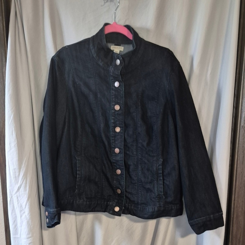 Coldwater Creek Dark Wash Denim Jacket Womens 18 Mock Neck Button Front Indigo